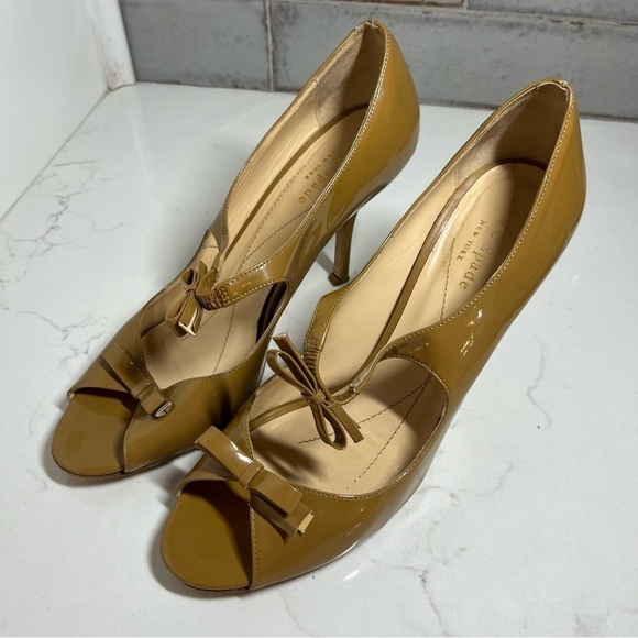 kate spade Shoes - Kate Spade New York Cammie Camel Patent Leather Peep Toe Heels 8.5